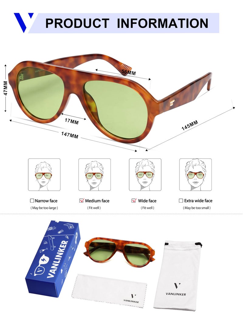 VANLINKER Retro Aviator Polarized Sunglasses for Men Women Trendy 70s Vintage Plastic Frame Sun Glasses VL9750,Tortoise/Green - Image 5