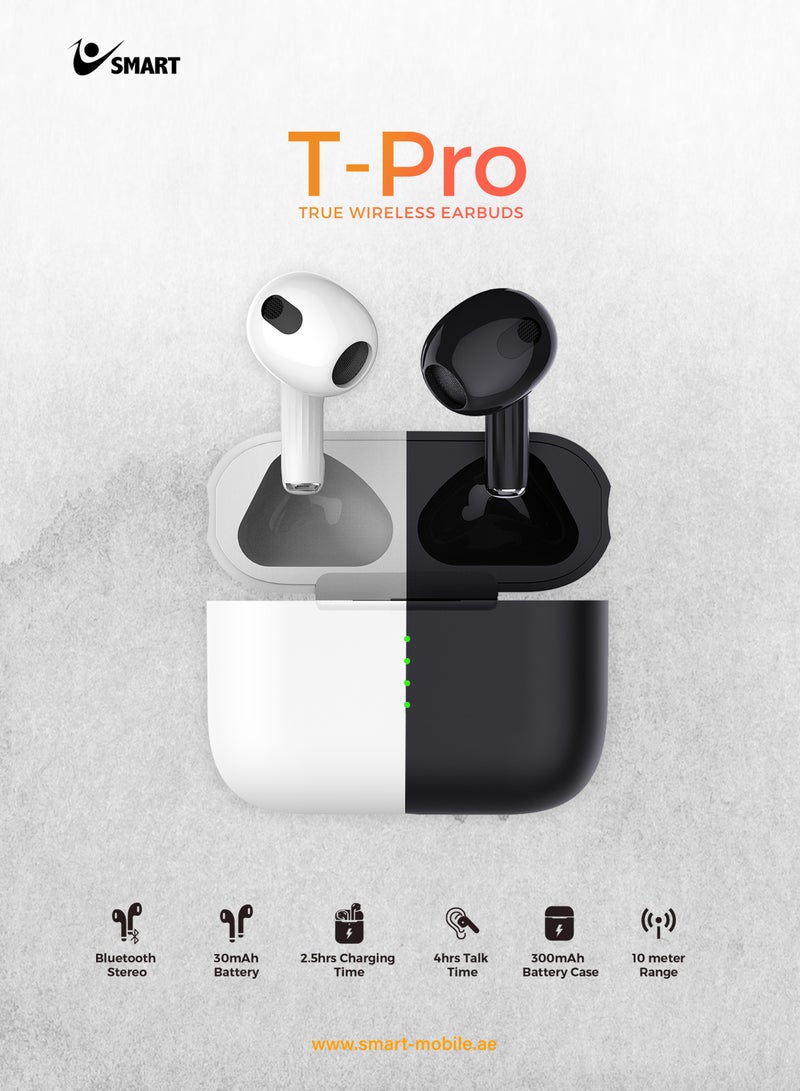 Smart | T-Pro True Wireless Stereo In-Ear Earphone - Bluetooth (White) - Image 2