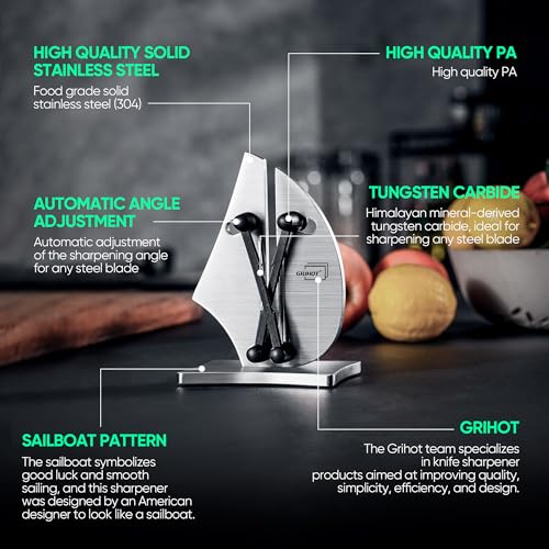 Grihot VN3 Professional Knife Sharpener | 3-Action Streamlined Sailboat Design for Effortless Knife Sharpening - The Ultimate Tool for Precision 11 to 21 Degree Angles (Upgrade Stainless Steel) - Image 2