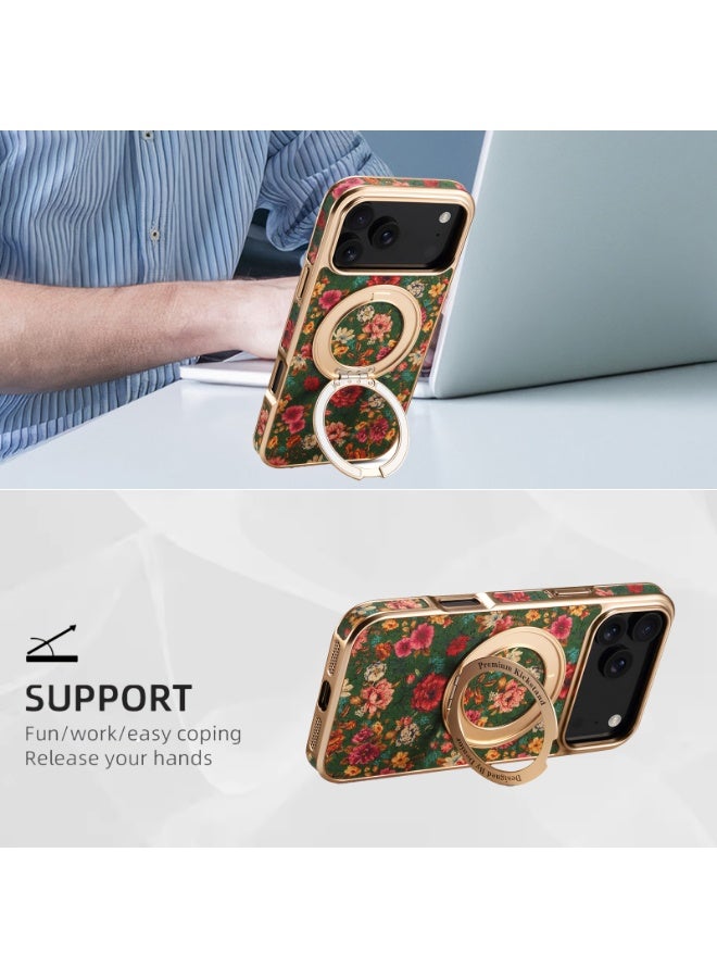 general MagSafe-Compatible iPhone 17 Pro Max Case with Magnetic Attachment Rotating Stand Leather Case with Floral Pattern Shock-Resistant and Scratch-Resistant Compatible with MagSafe - Image 3