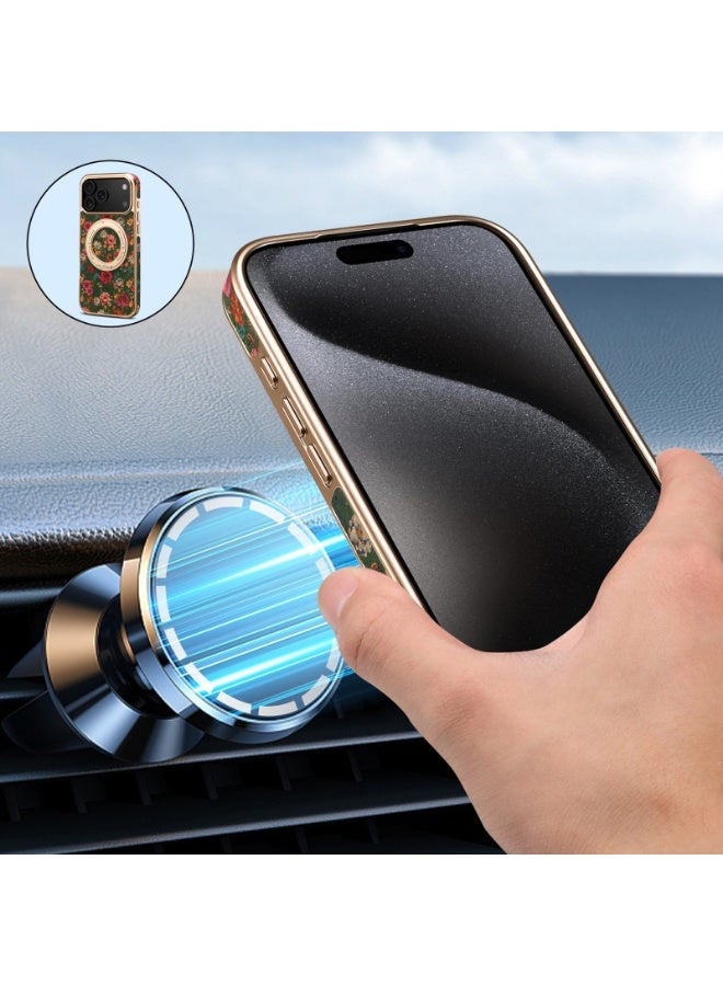 general MagSafe-Compatible iPhone 17 Pro Max Case with Magnetic Attachment Rotating Stand Leather Case with Floral Pattern Shock-Resistant and Scratch-Resistant Compatible with MagSafe - Image 4