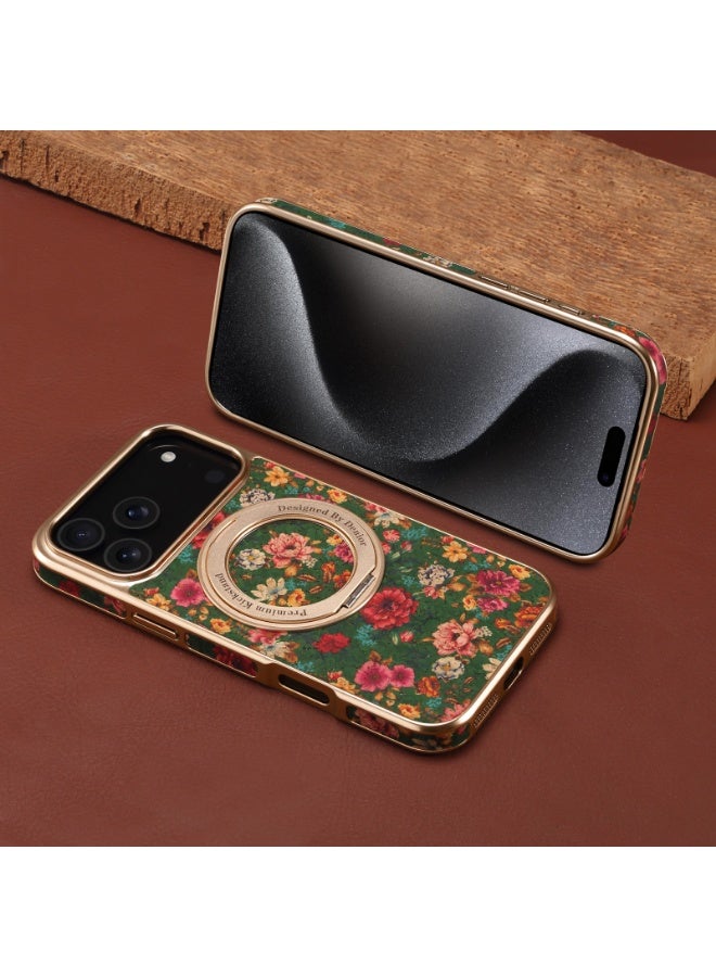 general MagSafe-Compatible iPhone 17 Pro Max Case with Magnetic Attachment Rotating Stand Leather Case with Floral Pattern Shock-Resistant and Scratch-Resistant Compatible with MagSafe - Image 2