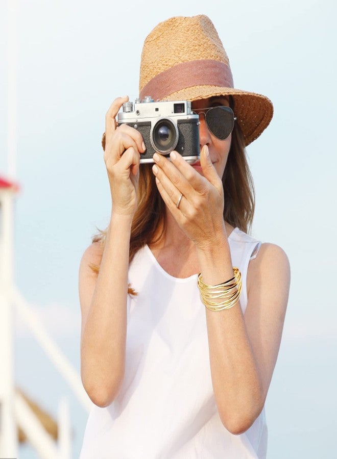 YBMYCM Chunky Gold Cuff Bracelet for Women Gold Line Web Wrist Cuff Bangle Bracelet Fashion Costume Jewelry - Image 4