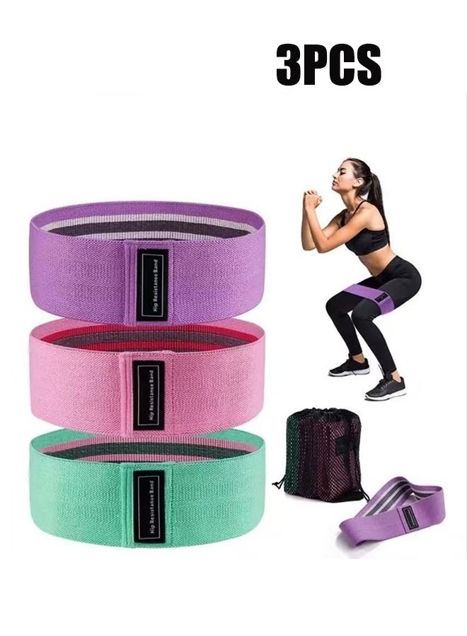 واي جيه الساقين والوركين 3 قطع غير قابلة للانزلاق مرنة رياضية حزام اللياقة البدنية 66X8 سم 66X8 سم أرجواني وردي أخضر - Image 1
