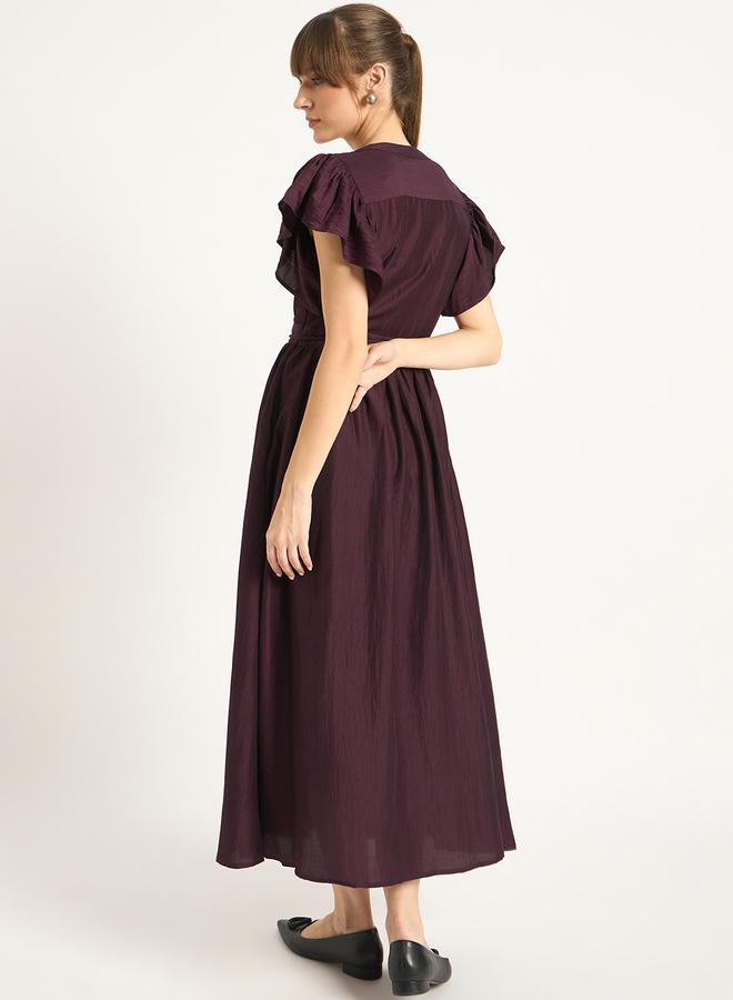 Femmella Solid Frill Sleeves Maxi Dress with Tie Belt - Image 2