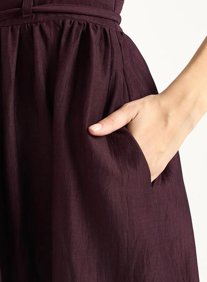 Femmella Femmella Solid Frill Sleeves Maxi Dress with Tie Belt