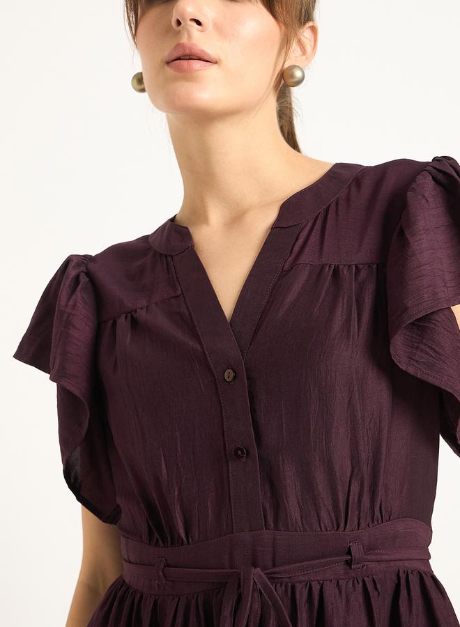 Femmella Solid Frill Sleeves Maxi Dress with Tie Belt - Image 4