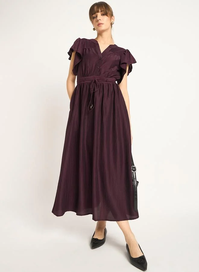 Femmella Femmella Solid Frill Sleeves Maxi Dress with Tie Belt