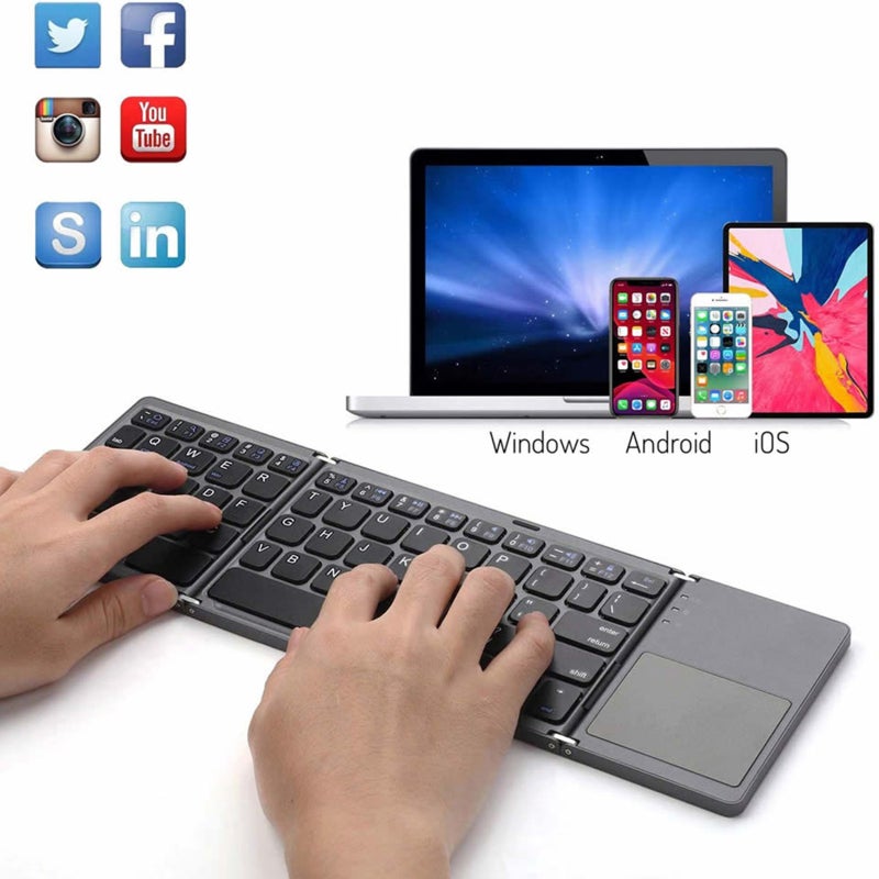Tri-Folding Bluetooth Keyboard Touchpad: Palm-Sized Portable - Quiet Comfortable Keys Multi-Device Wireless Rechargeable Keyboard for Apple Ipad Iphone Mac Travel Business Trip - Image 5