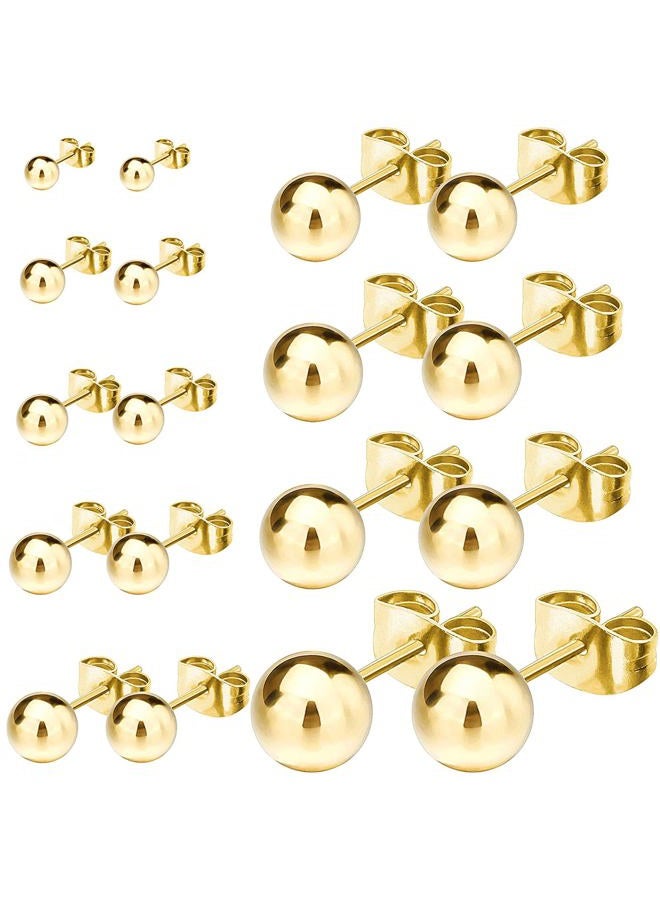 NEWITIN 9 Pairs Gold Ball Stud Earrings for Women Hypoallergenic Earrings 18K Gold Plated Ball Earrings Set 2-10 MM Small Studs for Women Men - Image 1