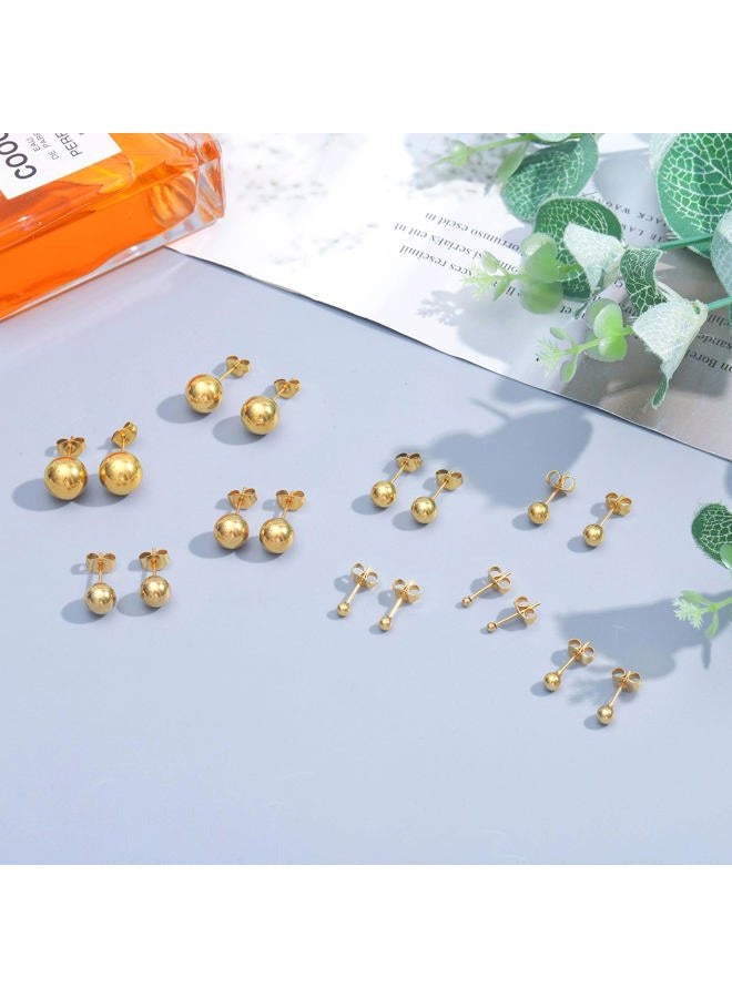 NEWITIN 9 Pairs Gold Ball Stud Earrings for Women Hypoallergenic Earrings 18K Gold Plated Ball Earrings Set 2-10 MM Small Studs for Women Men - Image 4