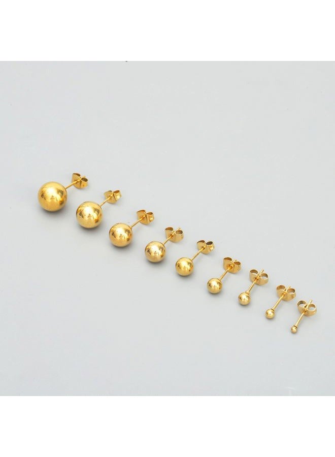 NEWITIN 9 Pairs Gold Ball Stud Earrings for Women Hypoallergenic Earrings 18K Gold Plated Ball Earrings Set 2-10 MM Small Studs for Women Men - Image 3