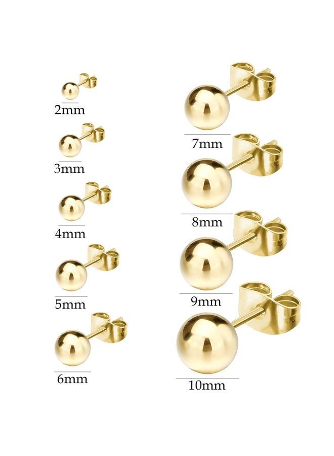 NEWITIN 9 Pairs Gold Ball Stud Earrings for Women Hypoallergenic Earrings 18K Gold Plated Ball Earrings Set 2-10 MM Small Studs for Women Men - Image 2