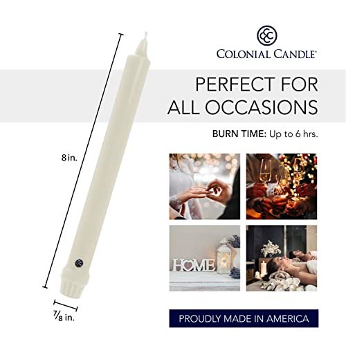 Colonial Candle Unscented Taper Candle, Classic Collection, Ivory, 8 In, Pack of 12 - Up to 6 Hours Burn - Image 3