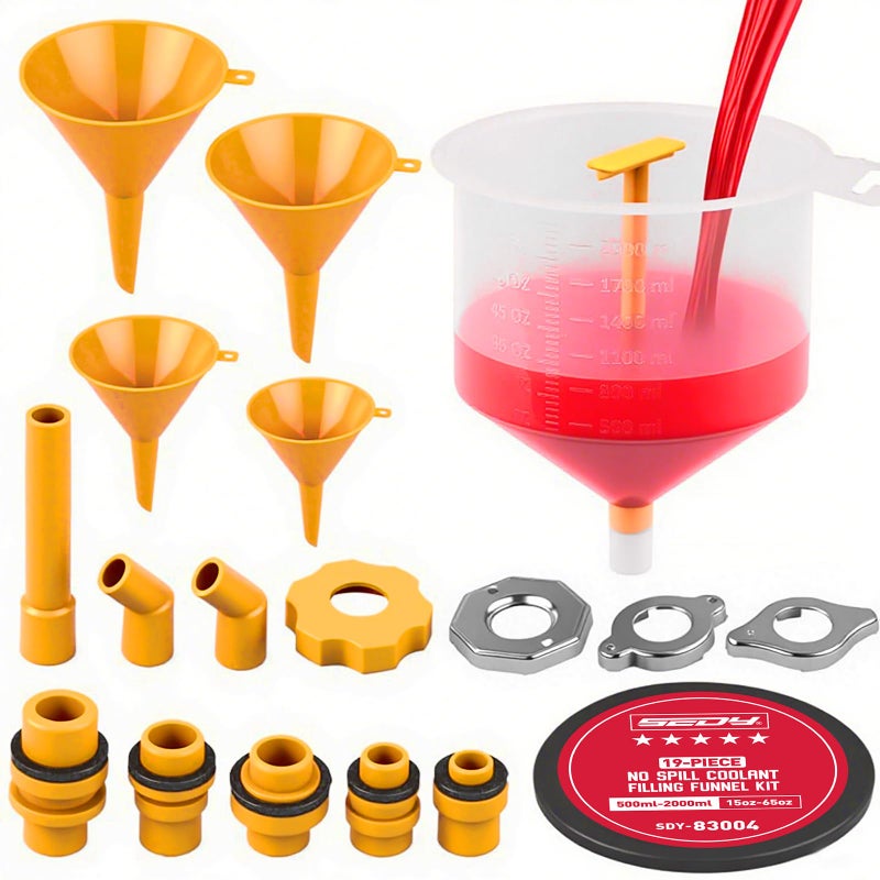 Ultimate No Spill Coolant Funnel Kit  19Piece SpillFree Radiator Funnel Set Spill Proof Radiator Bleeder Kit Coolant Filling Radiator Filler Extra Funnels and Adapters for Universal Vehicle