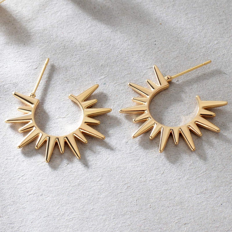 MYEARS Women Sun Earrings Gold Open Spike Hoop C Shape 14K Gold Filled Small Simple Handmade Hypoallergenic Everyday Illusion Jewelry - Image 5