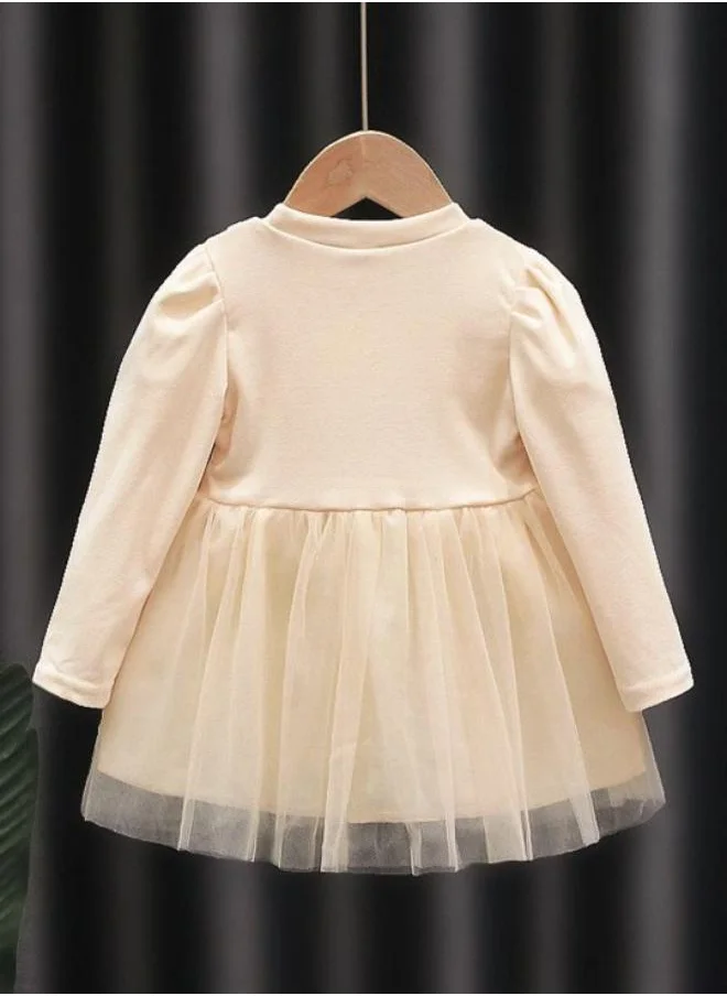 YUNIQEE Beige Fit & Flare Crew Neck Embellished Dress