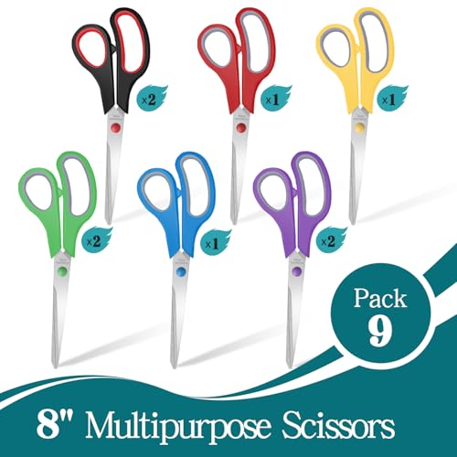 Xnluothsk 9 Packs 8" Sewing Craft Scissors Bulk,Multipurpose Heavy Duty Sharp Paper Scissors,All Purpose Stainless Steel Scissors for Home Office Student Teacher Supplies - Image 2