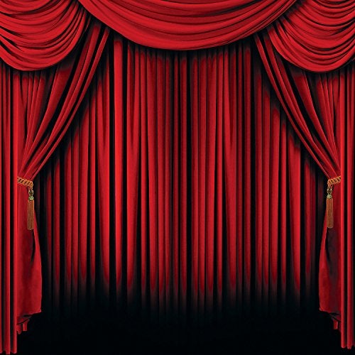Fun Express Red Curtain Backdrop Banner (6 feet x 6 feet) Party Decor - Image 1