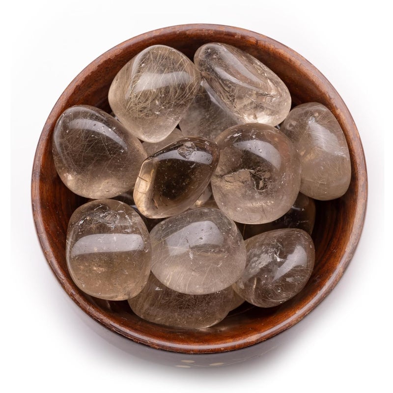 Plus Value Indian Smokey Smoky Quartz Tumbles Stone Pebbles Tumbled Healing Crystal Metaphysical Healing Chakra Stone 300Grams Wooden Bowl - Image 1