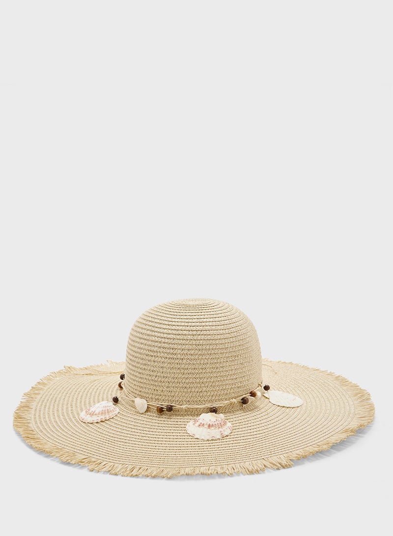 جينجر قبعة واسعة بحافة مزينة بالصدف - Image 1