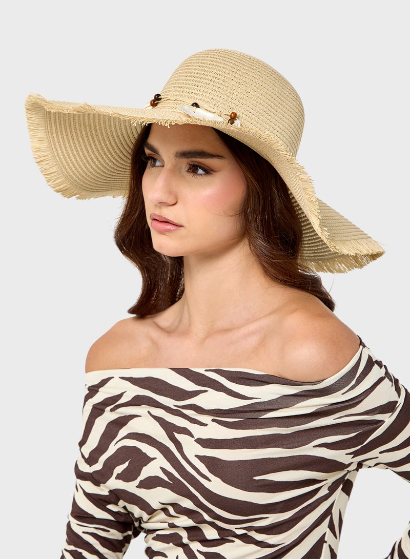 جينجر قبعة واسعة بحافة مزينة بالصدف - Image 4