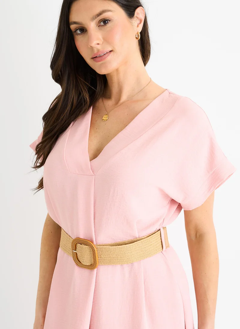 Gini London  Blush Air Flow Belted Oversized Dress for Women | Best Price UAE
