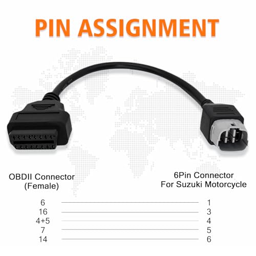 AMHTDOL OBD2 Adapter Fit for Suzuki 6 Pin to 16Pin Motorcycle Diagnostic Cable,for GSX-R125/1000R,for GSX-S1000F,for GSX-S 125/750 Motorbike ECU Programming,Work with ELM327 Obdii Code Reader/Scanner - Image 4