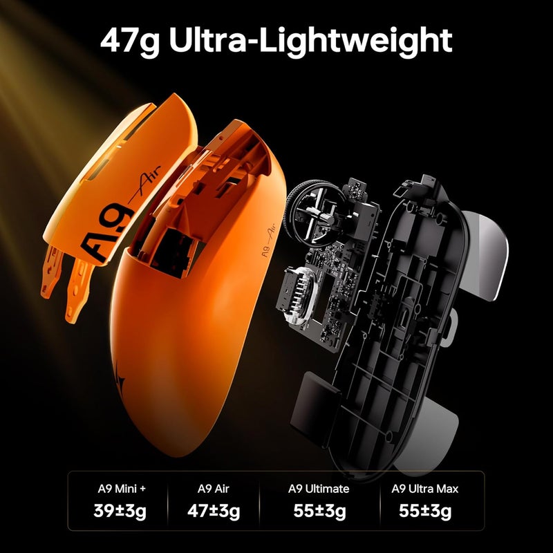 ATK Dragonfly A9 MINI Wireless Gaming Mouse, PAW3950 Ultra Sensor, DPI up to 42,000, 39g Ultra-Lightweight, 8K Polling, 200 Hr Battery Life, 5 Programmable Buttons, Dual-Mode 2.4G/Wired - Black - Image 3