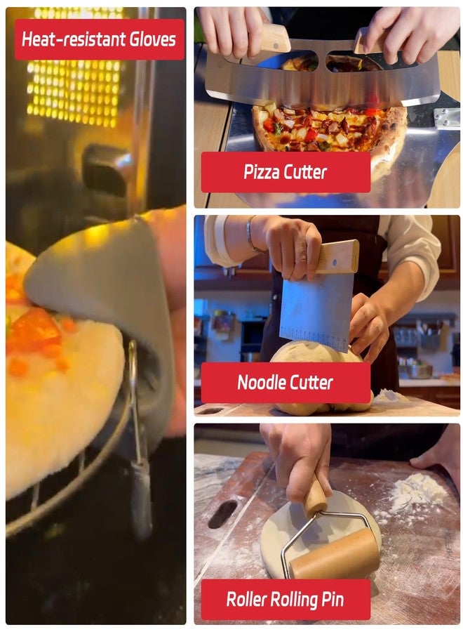 Fortune teller 7PCS Pizza Oven Accessories Kit - Premium Pizza Making Tools Set for Home & Outdoor Ovens - Includes Pizza Peel, Oven Brush, Bubble Popper Turner, Rocker Cutter, Dough Roller & Scraper - Image 4