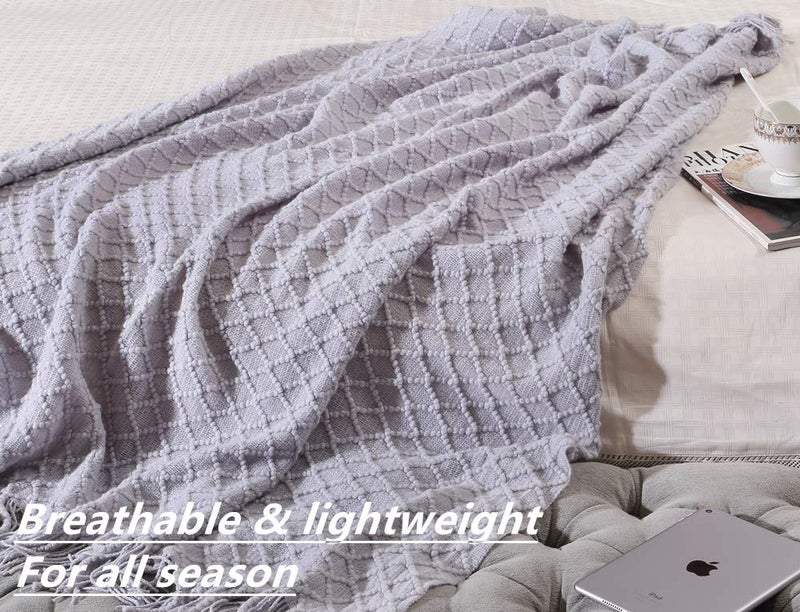 CREVENT Rustic Farmhouse Couch Sofa Throw Blanket for Bedroom Living Room Decoration, Soft Warm Cozy Light Weight for Spring Summer (50''X60'' Light Grey) - Image 3