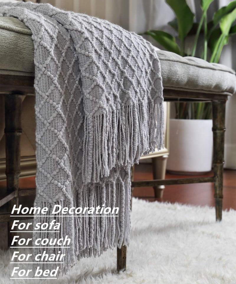 CREVENT Rustic Farmhouse Couch Sofa Throw Blanket for Bedroom Living Room Decoration, Soft Warm Cozy Light Weight for Spring Summer (50''X60'' Light Grey) - Image 4