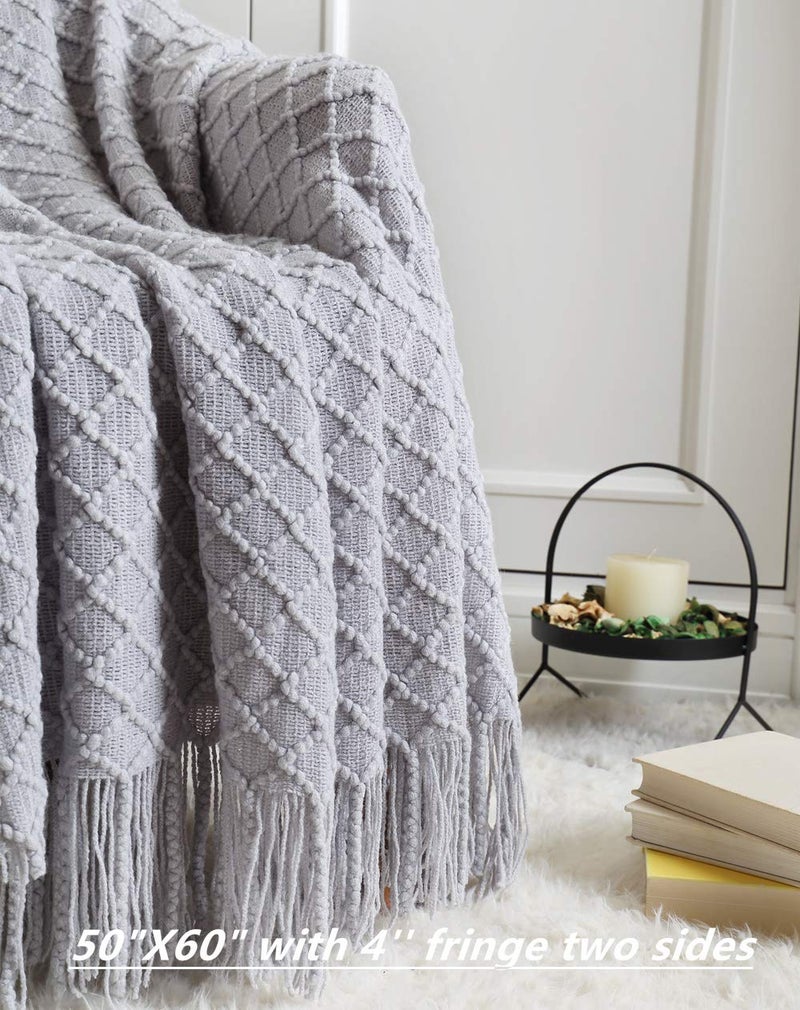 CREVENT Rustic Farmhouse Couch Sofa Throw Blanket for Bedroom Living Room Decoration, Soft Warm Cozy Light Weight for Spring Summer (50''X60'' Light Grey) - Image 2