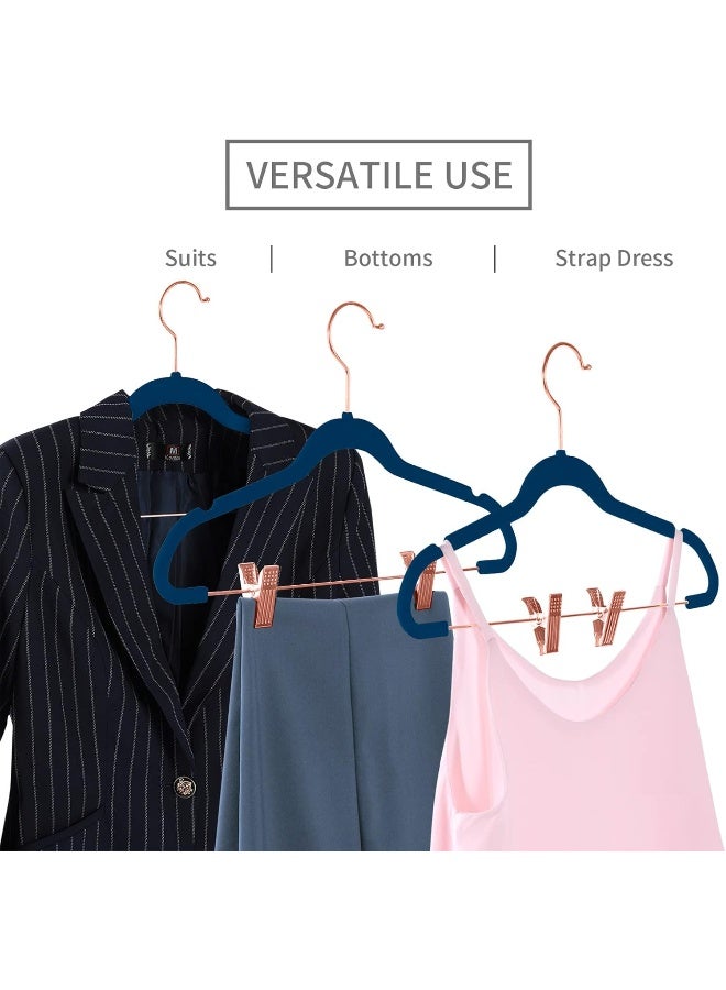 MIZGI MIZGI Premium Velvet Pants Hangers with Clips (Pack of 20) Slim Skirt Hangers- Non Slip Felt Outfit Dress Hangers Teal - Copper/Rose Gold Hooks,Space Saving Shirt Clothes Hangers  - Image 4