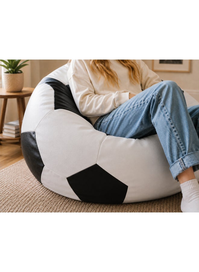 Fatbag Classic Football Style Bean Bag | Black & White Design | Faux Leather | Filled Bean Bag for Kids & Adults - Image 1