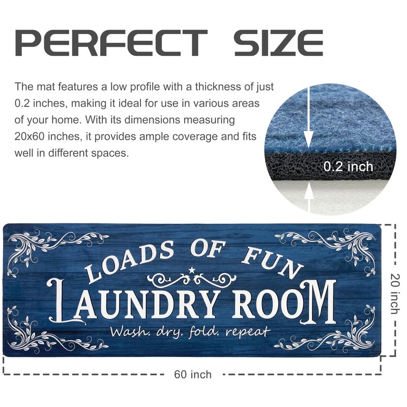Lansny Laundry Room Rug Runner 20"x60" Non Slip Waterproof Laundry Mats for Laundry Room Decor Washable Floor Farmhouse Laundry Rug for Mudroom, Washroom, Bathroom, Navy Blue - Image 3