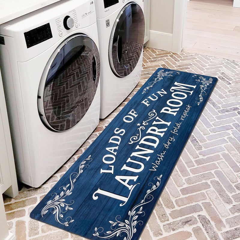 Lansny Laundry Room Rug Runner 20"x60" Non Slip Waterproof Laundry Mats for Laundry Room Decor Washable Floor Farmhouse Laundry Rug for Mudroom, Washroom, Bathroom, Navy Blue - Image 2