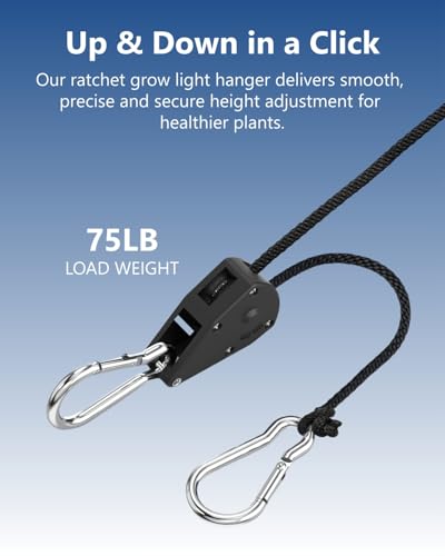 EVMANZ 1/8" Rope Tie Down Ratchet: 4 Pack of Adjustable Grow Light Hangers - Small Ratchet Straps for Various Hanging and Strapping - Image 2