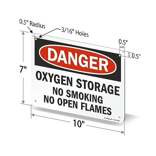 SmartSign - S-5904-PL-10 Danger - Oxygen Storage, No Smoking, Open Flames Sign By | 7" x 10" Plastic - Image 5
