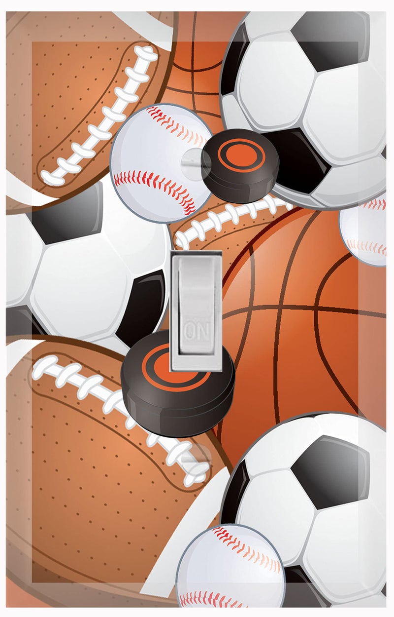 Create-A-Mural Kids Sports Decor Light Switch Cover Plate Soccer, Football, Baseball, Hockey Decorative Nursery Teen Toddler Room Bedroom Bathroom Playroom DIY Wall Decoration (Sports) - Image 1