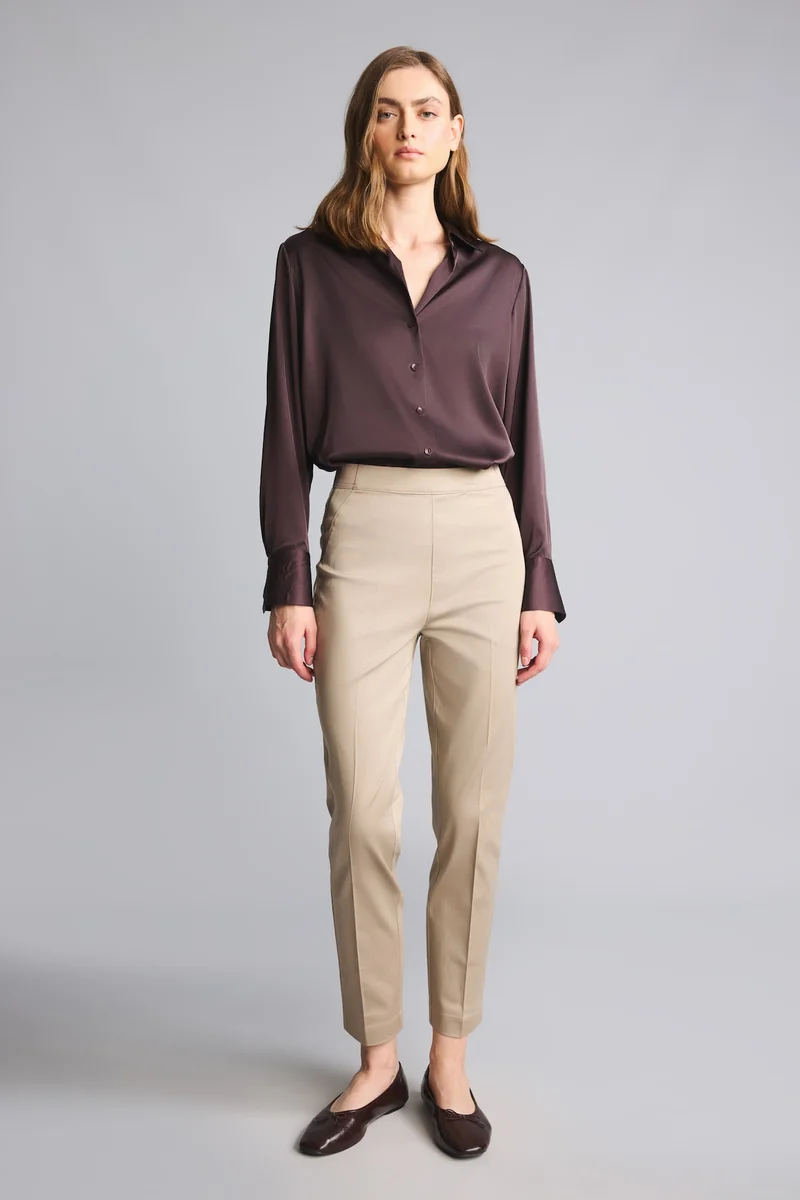 ديفاكتو Regular Waist Straight Leg Light Brown Satin Cigarette Pants