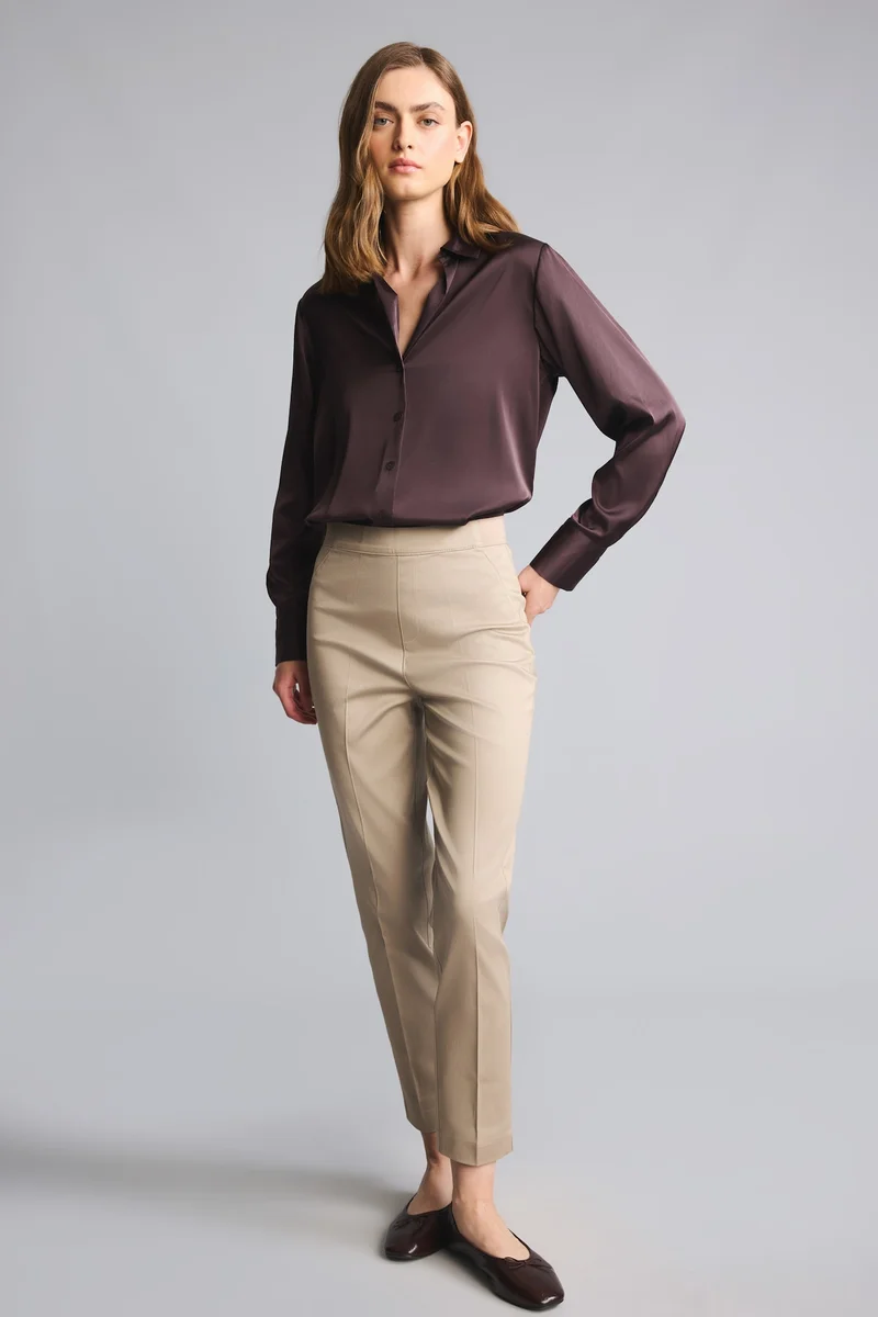 ديفاكتو Regular Waist Straight Leg Light Brown Satin Cigarette Pants