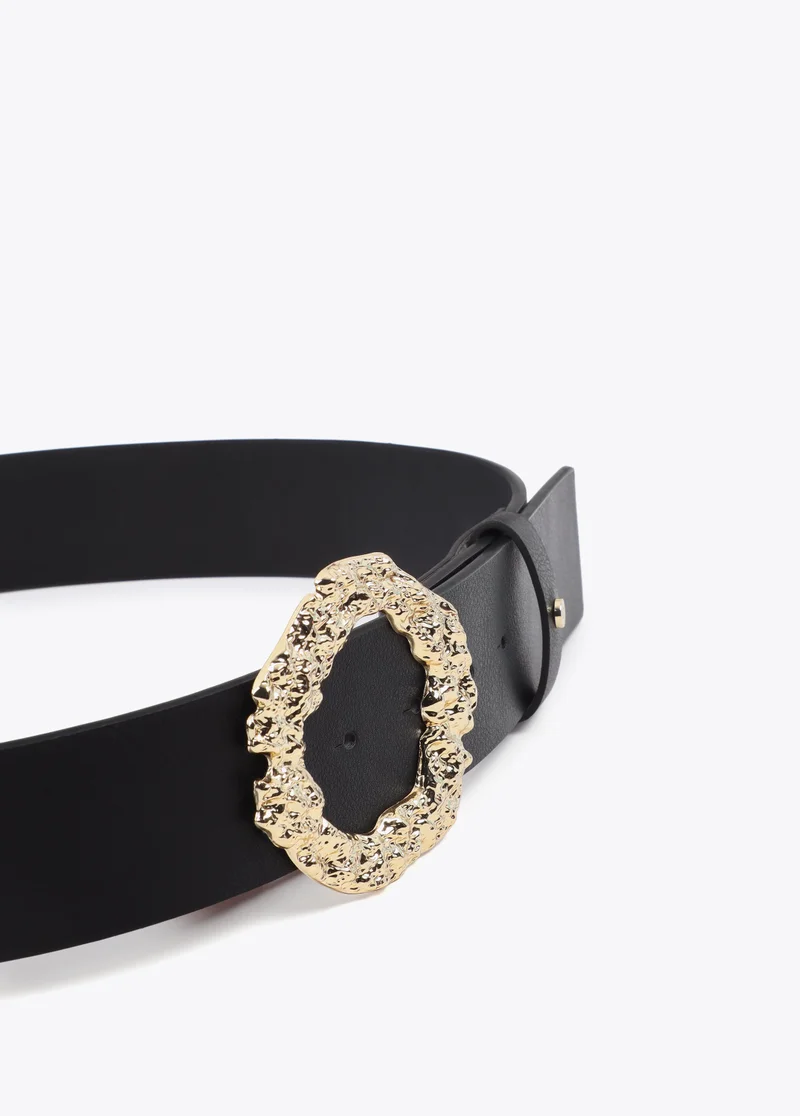 Lola Casademunt Textured Buckle Belt with Stitched Logo