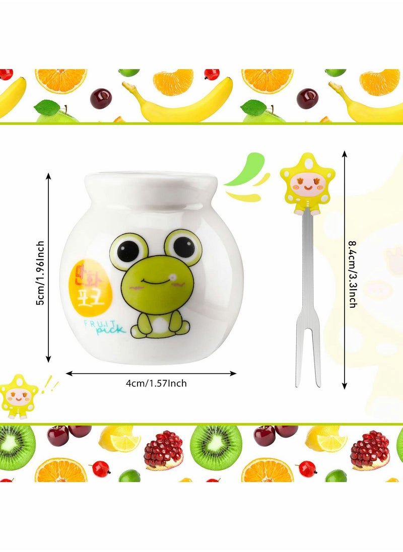 Fruit Fork, Cartoon Animal Silicone Handle Stainless Steel Kids Salad Reusable with Ceramic Storage Jar Food Toothpicks Suitable for Dessert Snacks - pzsku/Z774207628CF96C584BA7Z/45/_/1722791211/8b7d46f5-9578-4c5d-9979-9ffb50de385d