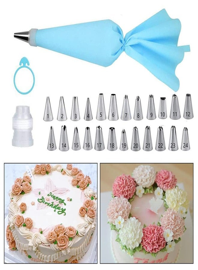 Restynic 27-Piece Cake Decorating Kit with 24 Stainless Steel Nozzles, Reusable Silicone Bag, Coupler & Tie - Icing Bags and Tips Set for Cupcakes, Cookies & Baking - Image 2