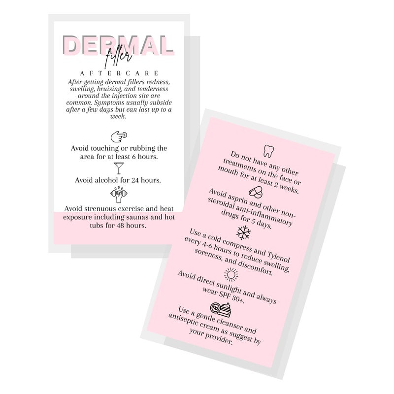 Lashicorn Dermal Filler Aftercare Card | 50 Pack | 2x3.5  inch Business Card Size | Medical Spa Business Cards | Dermal Filler Injections | Pink and White Design - Image 1