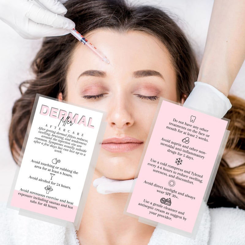 Lashicorn Dermal Filler Aftercare Card | 50 Pack | 2x3.5  inch Business Card Size | Medical Spa Business Cards | Dermal Filler Injections | Pink and White Design - Image 5