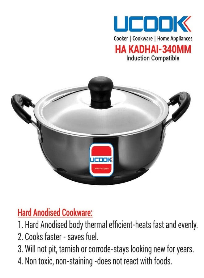 UCOOK by United Ekta Group Hard Anodised Induction Kadhai with Steel Lid, Black (8 litres) - Image 4