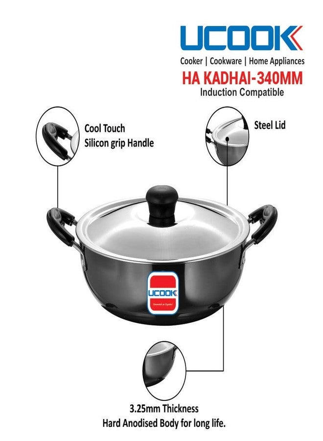 UCOOK by United Ekta Group Hard Anodised Induction Kadhai with Steel Lid, Black (8 litres) - Image 5