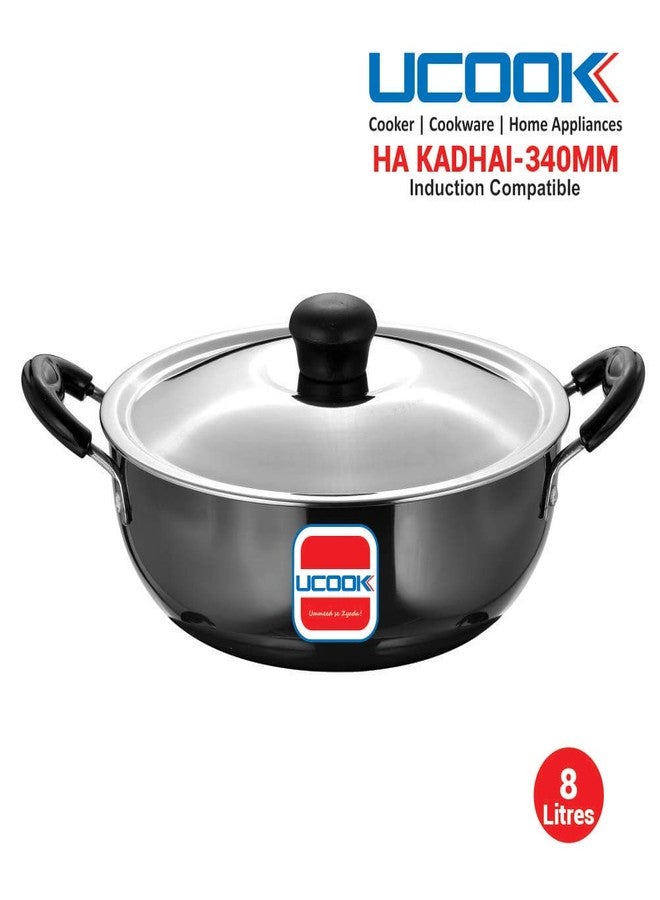 UCOOK by United Ekta Group Hard Anodised Induction Kadhai with Steel Lid, Black (8 litres) - Image 2